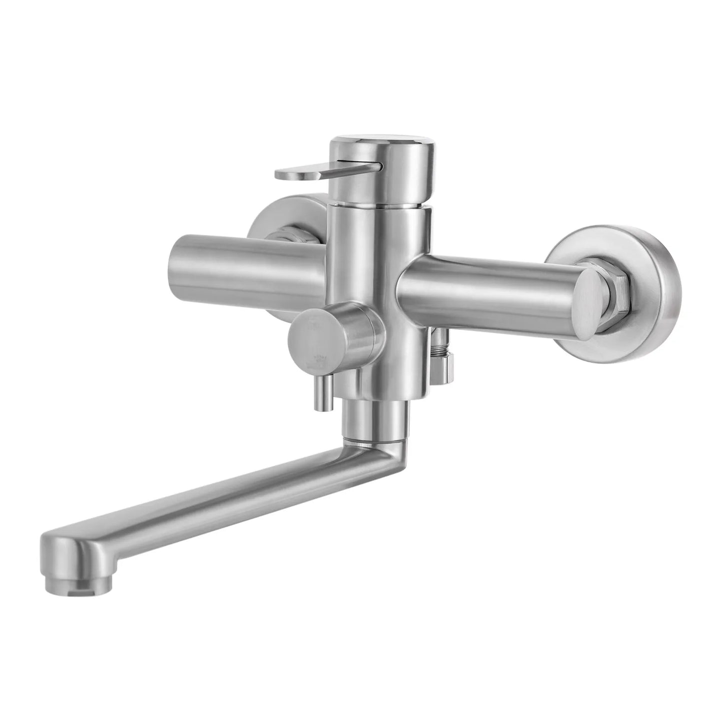 Wall-Mounted Kitchen Mixer Tap with Sprayer, 360° Swivel Stainless Steel Spout & Anti-Leak Design for Sink/Laundry, Black/Silver