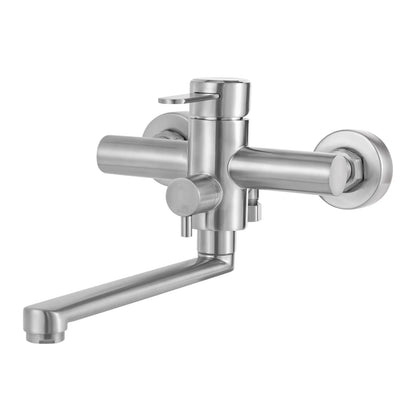 Wall-Mounted Kitchen Mixer Tap with Sprayer, 360° Swivel Stainless Steel Spout & Anti-Leak Design for Sink/Laundry, Black/Silver