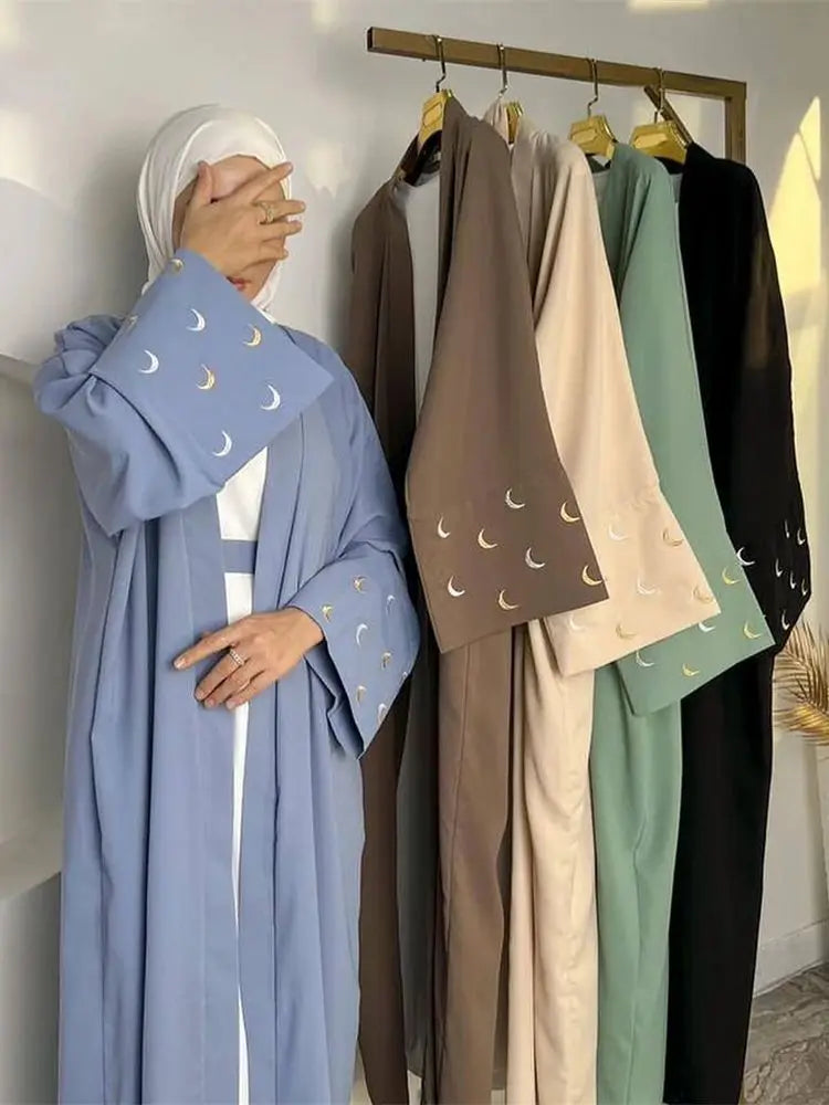 Ramadan Abayas For Women Moon Embroidered Kimono Abaya Dubai Luxury 2025 Islam Muslim Kaftan Modest Dress Kebaya Damen Caftan.