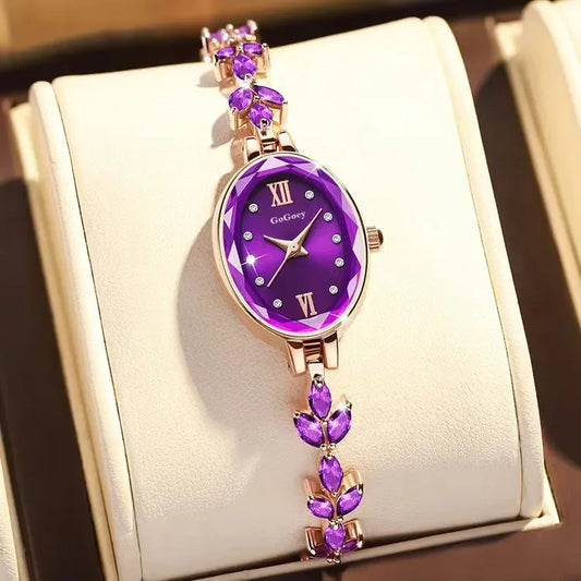 Women's Watches Light Luxury Diamond Inlaid For Clover Watch Waterproof Oval Ladies Fashion Quartz Bracelet Wristwatch.