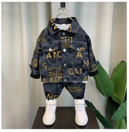 Boys Set Spring and Autumn 2024 New Children's Handsome Clothes Trendy Baby Autumn Fashion Cowboy Two Piece Set Kids Outfits.