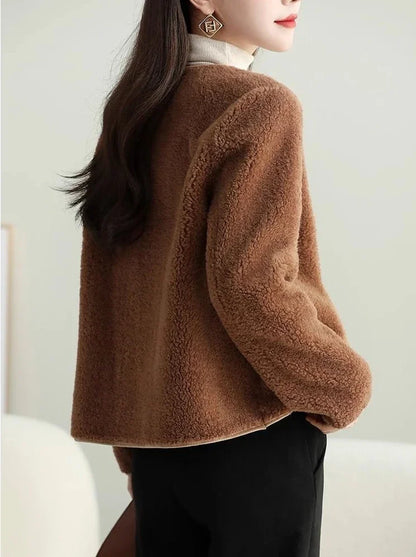 Koreanischer Stil, Fleece-Damenjacken, kurzer Damenmantel, hohe Qualität, 2025, Trend, jugendlich, neu in Oberbekleidung, Vintage-Mode, günstig.