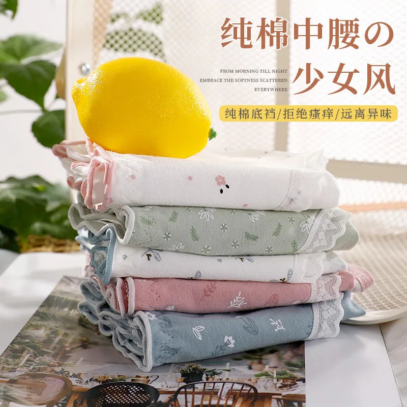 New Women Panties Antibacterial Cotton Lace Underwear Women's Floral Sweet Girls Briefs Mid-waist Shorts Female Lingerie M-XXL
