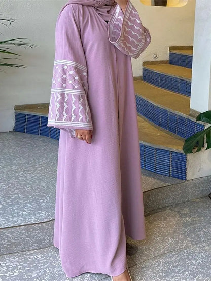 Linen Butterfly Embroidery Open Abaya Dubai Luxury 2024 Muslim Modest Kaftan Kimono Dresses Coat for Women Islam Clothing Kebaya.