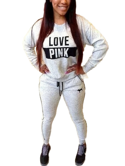 Fashion New Sweatshirts Women Sportswear Printed Letter Spring Tracksuits Long-sleeve Casual Sport Costumes Mujer 2 Piece Set.