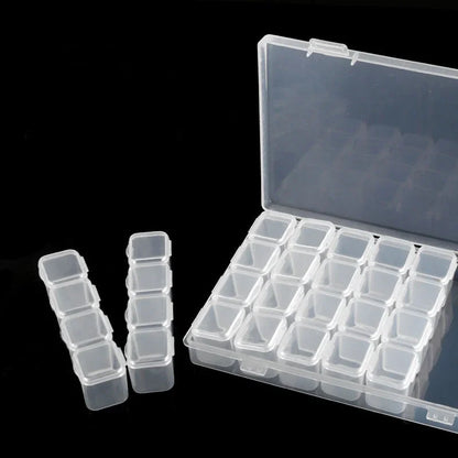 Clear Storage Box 28 Grids Separate Slots Jewelry Beads Nail Art Rhinestones Organizer Display Case for Craft Tools.