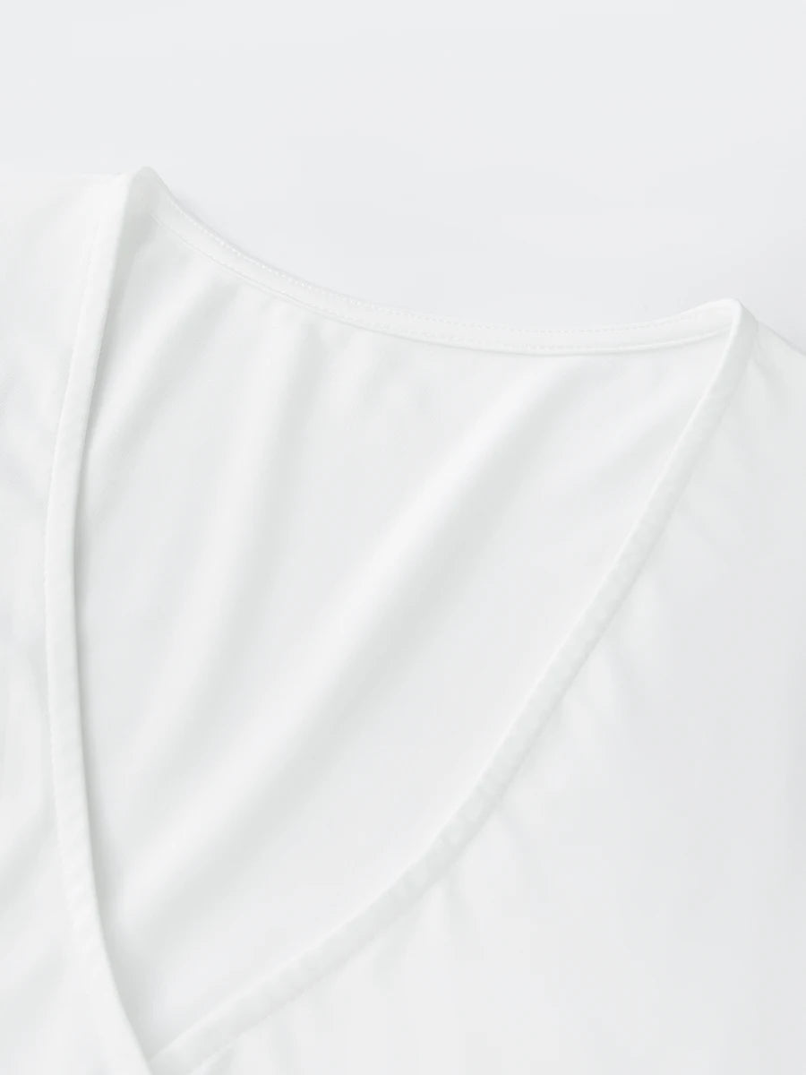 Solid Color Tie-Up Front V-Neck Long Sleeve Bottoming Shirt Women Fitness Yoga T-Shirts Seamless Workout Tops.