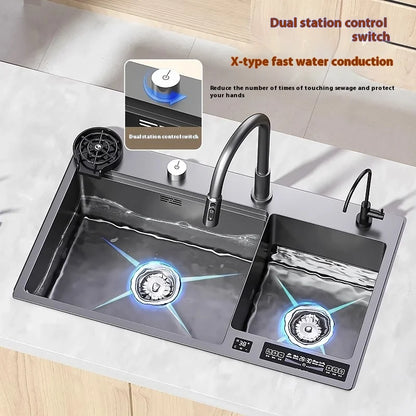 Stainless Steel Smart Water Catalyst Sinks large Double slot Purification Sterilized Fruit Dishwashing Kitchen Sink