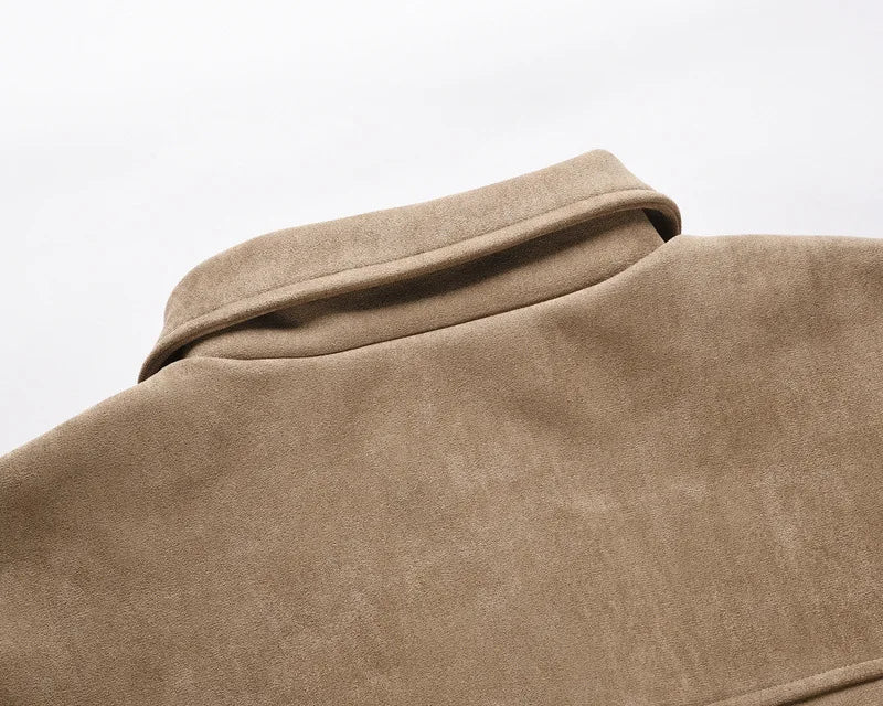 Spring Autumn New Fashion Men's American High Street Solid Color Chamois Multi Pocket Zipper Jacket Coat Casual Trendy Coat Male.