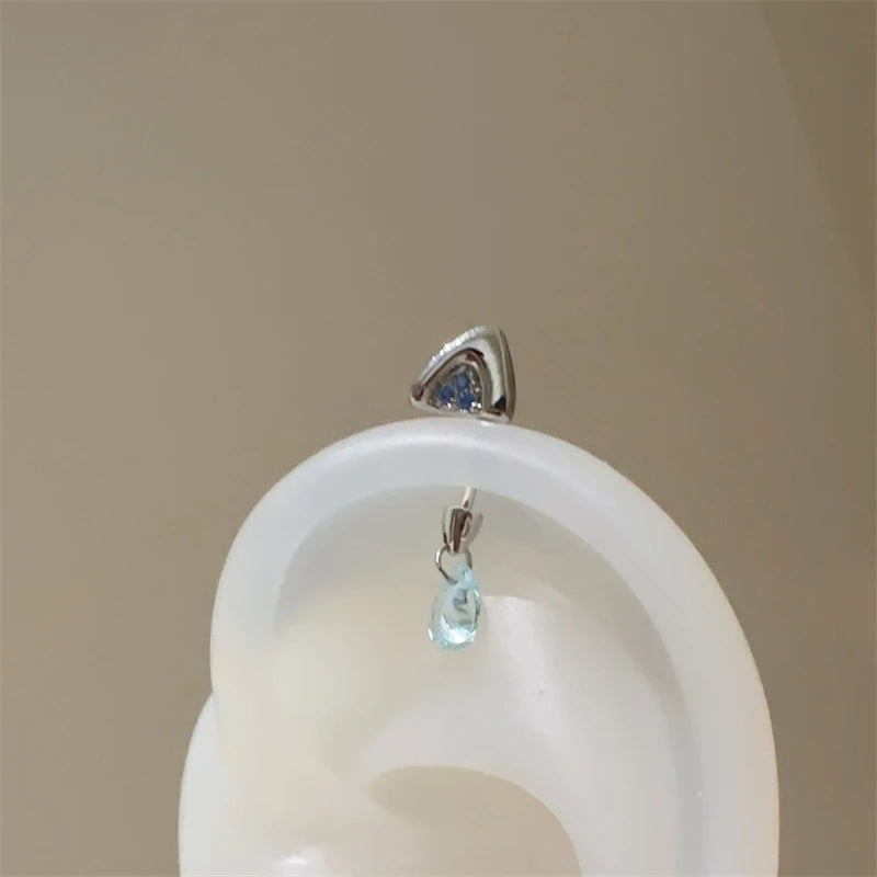 Silver Color Cat's Ear Droplet Shaped Zircon Stainless Steel Ear Bone Nail Earring for Women New Trendy Body Piercing Accessorie