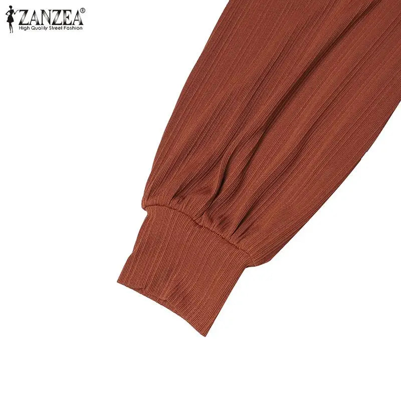 ZANZEA Fashion Muslim Abaya Women Autumn Maxi Sundress Casual Long Sleeve Kaftan Hijab Vestido Solid Loose Islamic Clothing 2024.