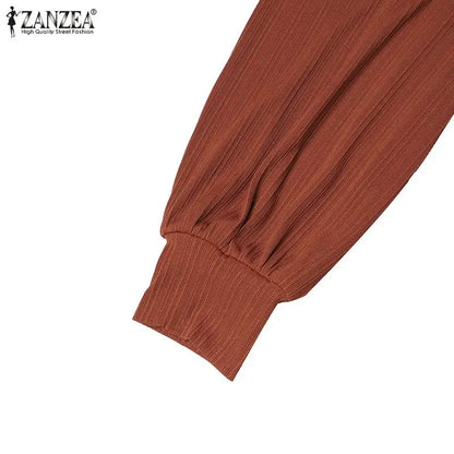 ZANZEA Fashion Muslim Abaya Women Autumn Maxi Sundress Casual Long Sleeve Kaftan Hijab Vestido Solid Loose Islamic Clothing 2024.