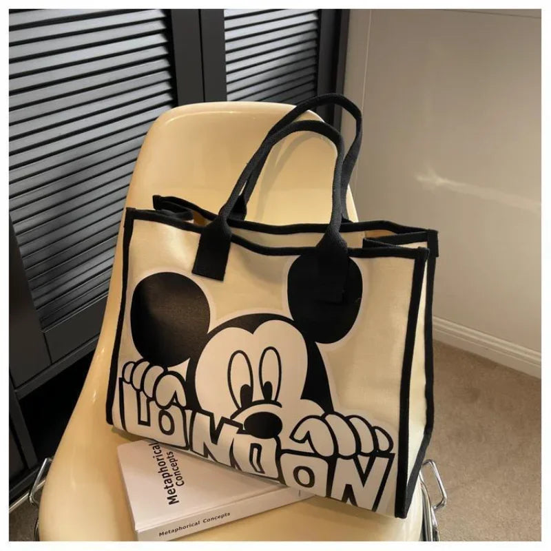 New Disney  Mickey Canvas Bag Women's Versatile Casual Shoulder Bag Commuter Handbag Large Capacity Multifunctional Mommy Bag