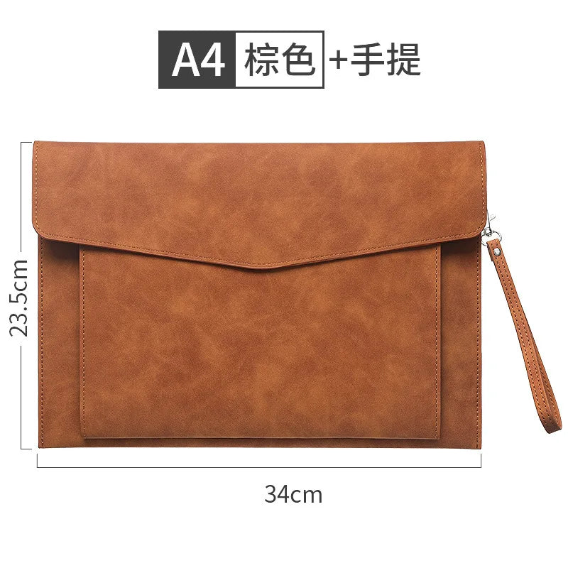 A4 Leather Document Bag, Large Capacity Business Briefcase, Waterproof Office Folder, Can Hold Laptop and Stationery.