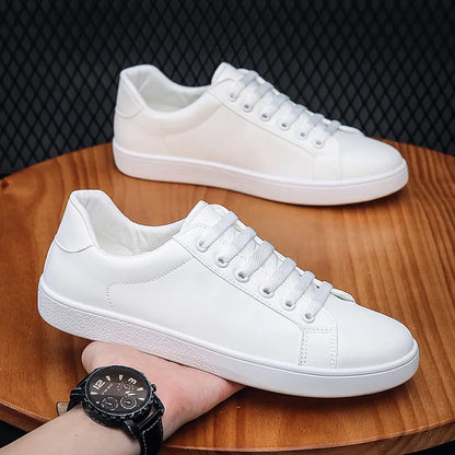 Men White Sneakers Spring Fashion Korean Style Round Head Lace Up Casual Outdoor Walking Flat Shoes Zapatillas De Deporte.