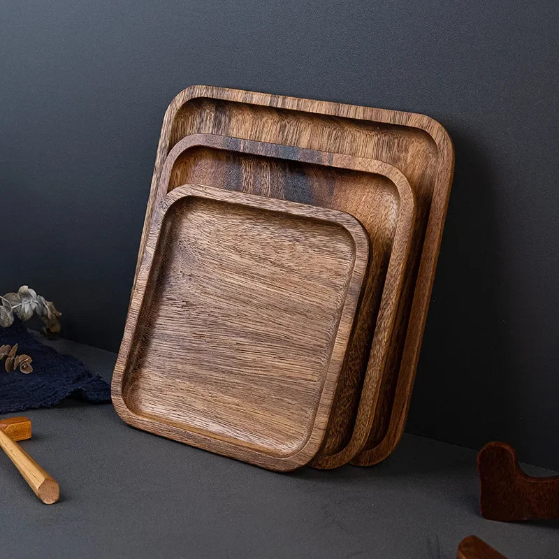 Square Wooden Serving Tray Hotel Style Ins round Corner Plate Wooden Material Jewelry Packaging And Display Tools.