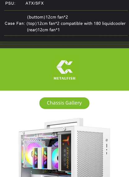 METALFISH S5 PRO 20L Computer Case Gaming PC Chassis Support MATX/ITX SFX/ATX PSU 160mm Tower /180 WaterCooling Cooler