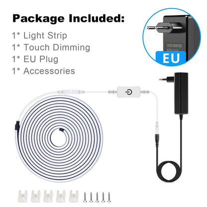 Waterproof COB LED Strip Lights 24V Flexible Neon Light Black Silicone Tube Linear Dimmable Lighting with Touch Sensor Switch