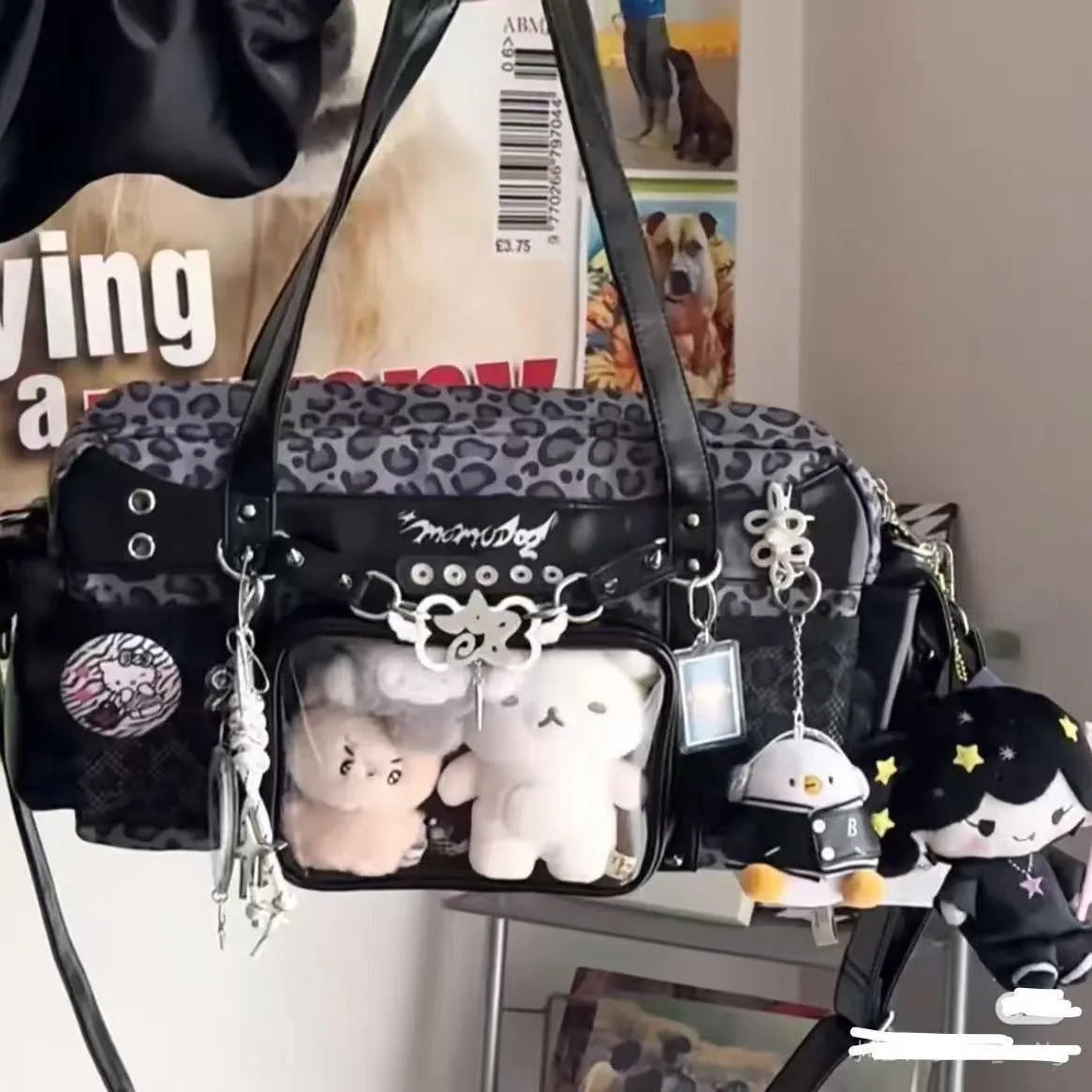 New Y2k Leopard Ita Shoulder Bag Lolita Girls Transparent Tote Bag Womens Large Capacity Crossbody Bag Cute DIY Display Handbags.