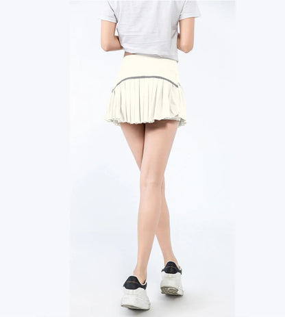 fashionable summer sports shorts women's pleated skirt anti glare short skirt running outdoor fitness breathable tennis skirt.