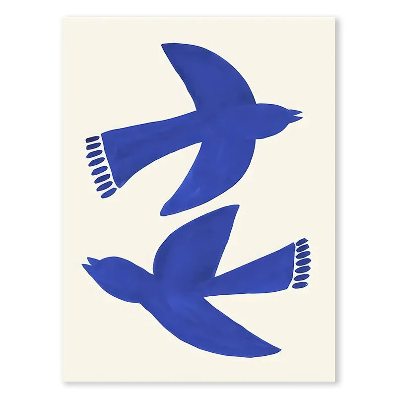 Abstract Blue Geometric Face Lines Canvas Painting Curve Girl Vase Dove Wall Art Posters Print Picture Nordic Bedroom Home Decor.