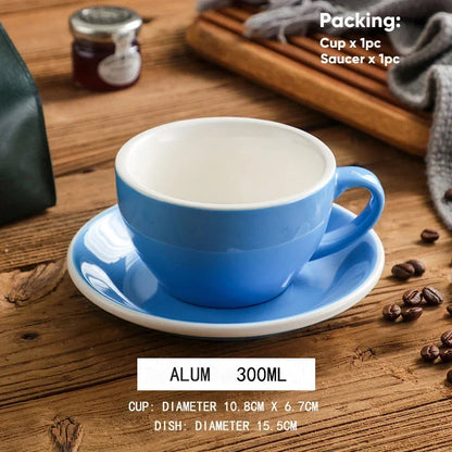 300ml Ceramic Coffee Cup and Saucer Set Pottery Latte Cups Breakfast Milk Mug Afternoon Teacup Porcelain Water Mugs Wholesale