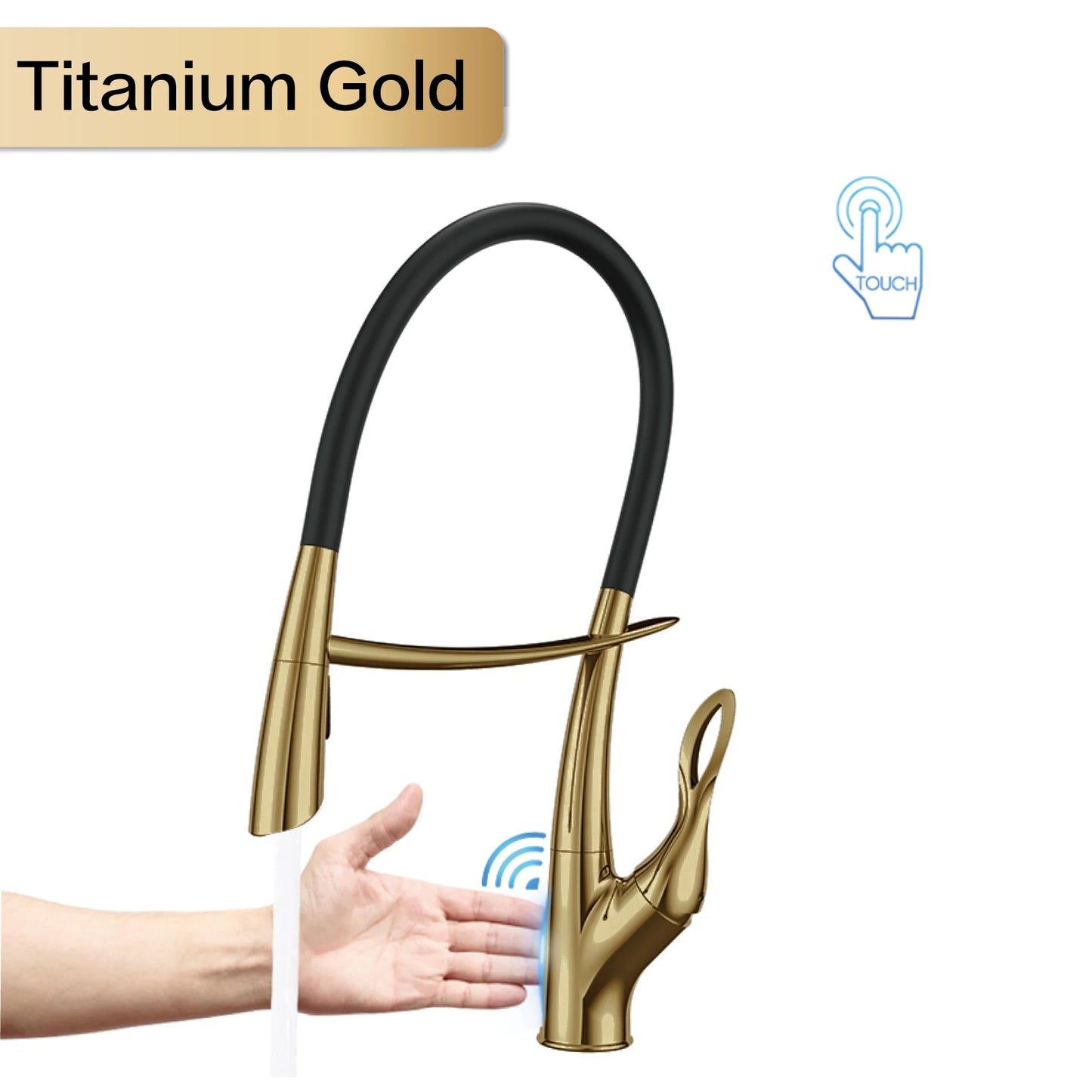 Luxuriöser Küchenarmatur aus grauem Messing in Gun-Grau mit intelligentem Touch-Design. Einhebelmischer für heißes und kaltes Wasser mit magnetischer Saugkraft