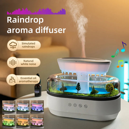 New Aroma Humidifier Raindrop Air Humidifier Colorful Atmosphere Light White Noise Music Essemtial Home Oil Fragrance Diffuser.