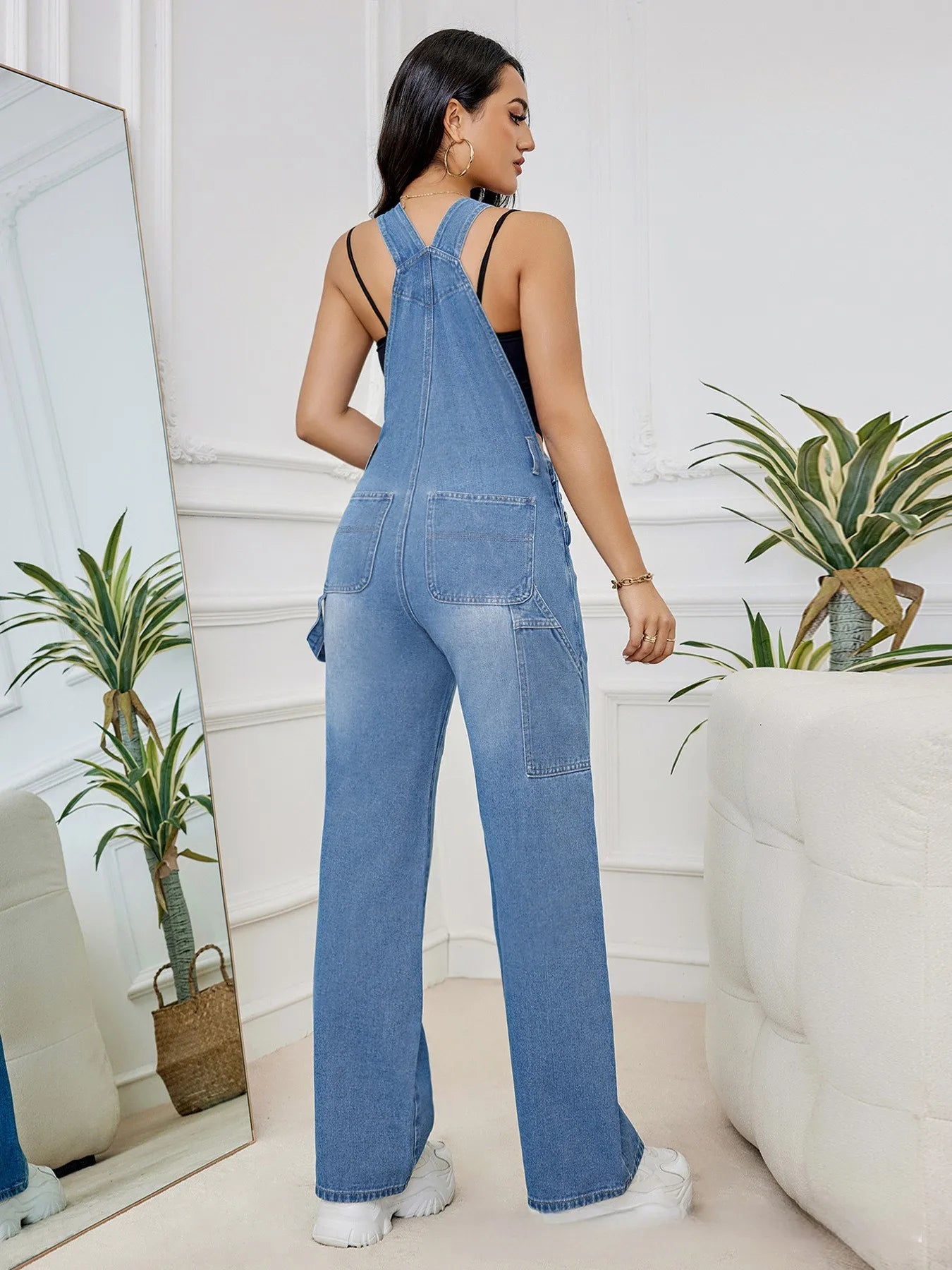 Hot Sale Womens Denim Bib Jumpsuits Casual Sleeveless Adjustable Straps Loose Baggy Cargo Jean Overalls Y2K Jumpers With Pockets.