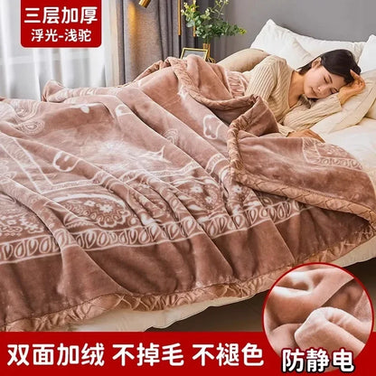 Printing Blanket Quilt Winter Keep Warm Double-deck Thickening Soft Comfortable Multiple Specifications Add Velvet Siesta Sheet.