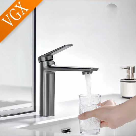 VGX Bathroom Faucets Luxury Gold Basin Mixer Sink Faucet Gourmet Washbasin Tapware Hot Cold Water Tap Brass Chrome Black Grey
