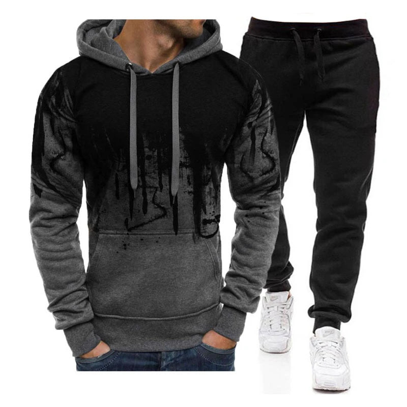Spring Autumn Men's 2Pcs Suit Sweatshirt Splash Hoodies+Tracksuit Pants Casual Fitness Male New Sportwear Men Clothing.