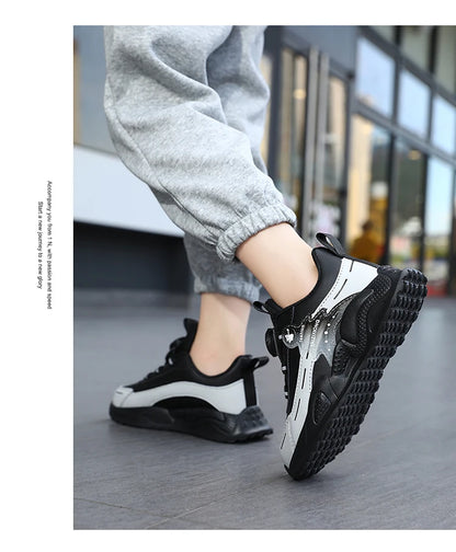 Boys Anti-Slip Waterproof Leather Running Shoes Outdoor Sports Walking Shoes Comfort Kids Sneakers For Autumn Winter 5-16 Years