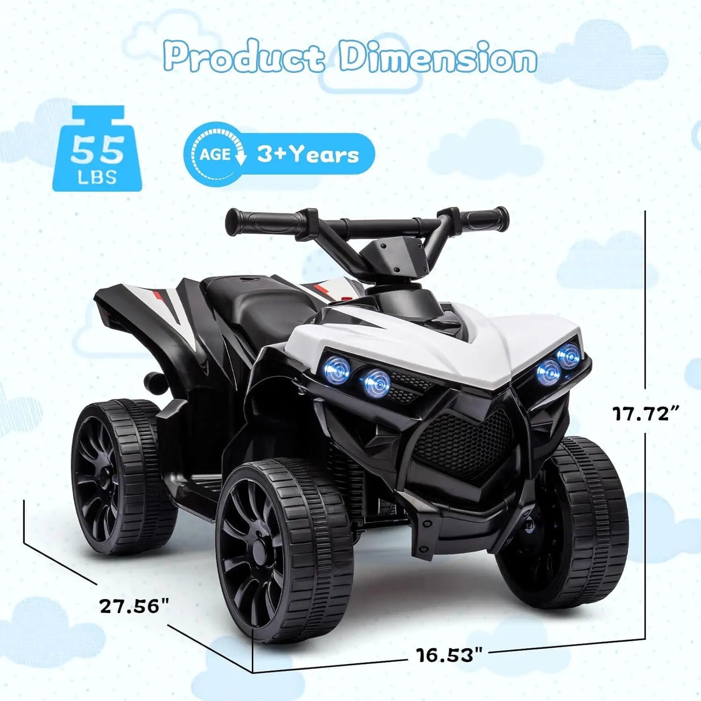 6V Electric Quad For Kids, Electric Car With LED Lights And Music, 1.5-3 km/h, Horn, ATV For Children, Perfect Gift For Kids.