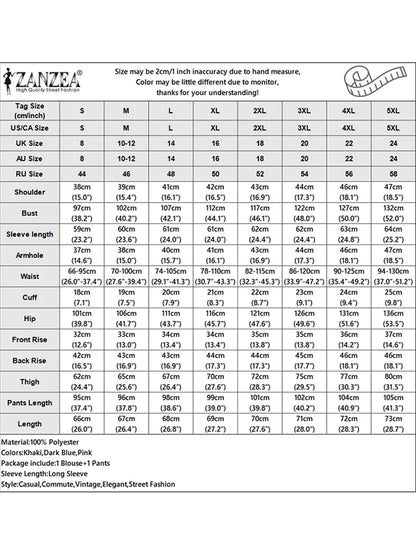 ZANZEA Women Elastic Waist Trouser 2pcs Tracksuit Muslim Fashion Long Sleeve Ruffles Tops Turkey Pant Sets Elegant Matching Sets.