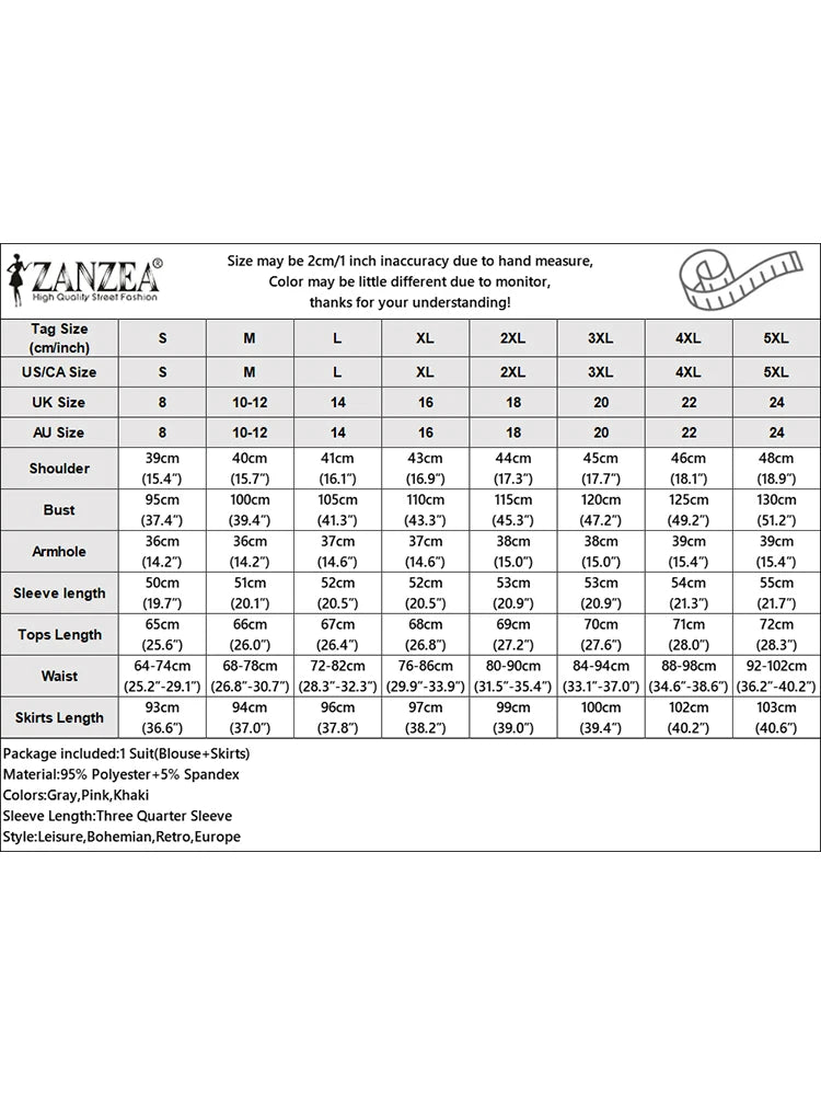 2025 ZANZEA 2PCS Autumn Outfits Casual Long Sleeve Tops Dress Suit Elegant Women 2 Piece Sets Muslim Tracksuits OL Matching Sets.