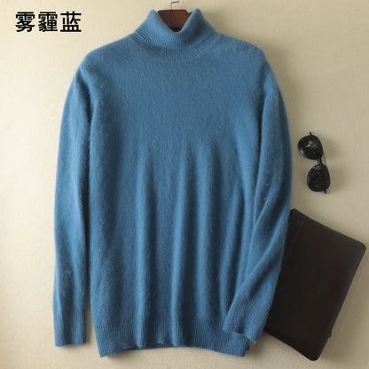 Men's 100% pure Mink Knitted Sweater Turtleneck Large Size Casual Pullover Autumn Winter New Base Shirt Men Warm High Lapels Top