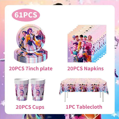 Neue Kpop Dämon Hunter Geburtstag Party Dekoration Geschirr Set Mädchen Luftballons Kuchen Topper Hintergrund Taschen Kinder Party Favor Supplies.