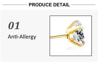 LUXUSTEEL 1Pairs/2Pcs Stainless Steel Crystal Studs Earrings For Women Men 4 Prong Tragus Round Clear Cubic Zirconia Ear Jewelry.