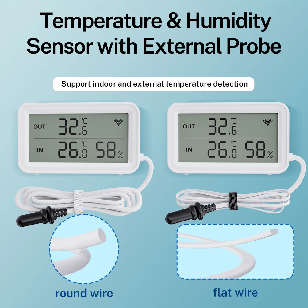 Tuya Wi-Fi Temperature and Humidity Sensor With External Probe Smart Digital LCD Screen Work with Smart Life Google Assistant.