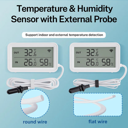 Tuya Wi-Fi Temperature and Humidity Sensor With External Probe Smart Digital LCD Screen Work with Smart Life Google Assistant.