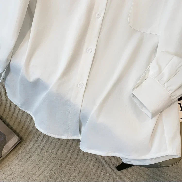 Plus Size Women's Blouses 2025 Spring Autumn Simple Lady Shirts Long Sleeve Big Pockets Shirt Loose Casual Tops