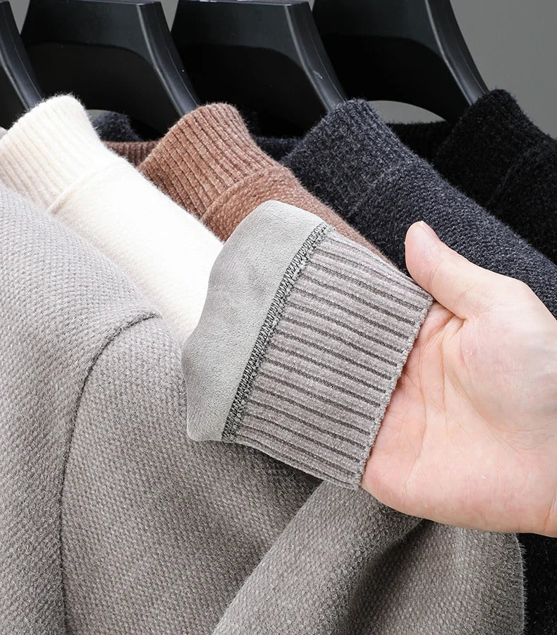 Luxury high-end round neck sweater men's winter trend brand embroidered Korean version casual plush warm thick knitted pullover