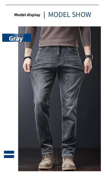 2025 New High Quality Jeans Men Baggy Pants Autumn Straight Cut Loose Solid Denim Pants Streetwear Fashion Pockets Vintage Man