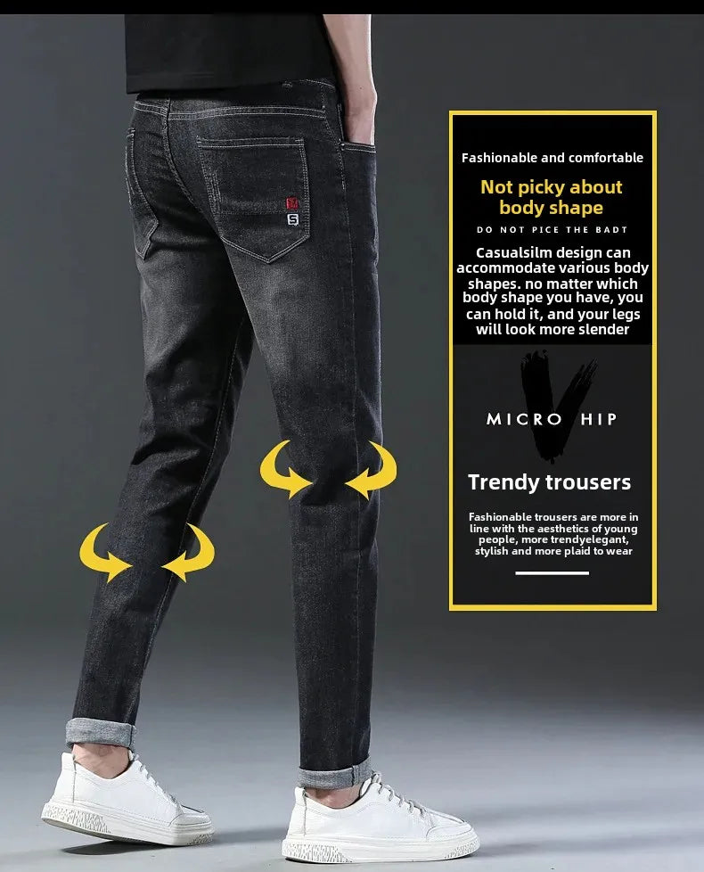 Frühling Herbst Xintang Denim Jeans Herren Slim Fit Casual Trendy Modische Alltagskleidung Blau Gerade Bein Hosen Elastische Taille