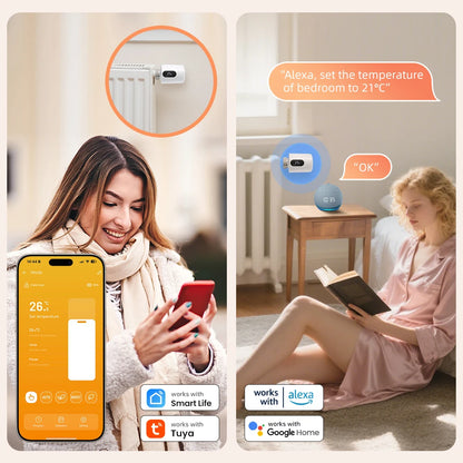 AVATTO 1~6PCS Tuya ZigBee TRV Thermostatic Valve,Smart Thermostat Radiator Actuator With Ambient Light,Alexa Google Home Alice.