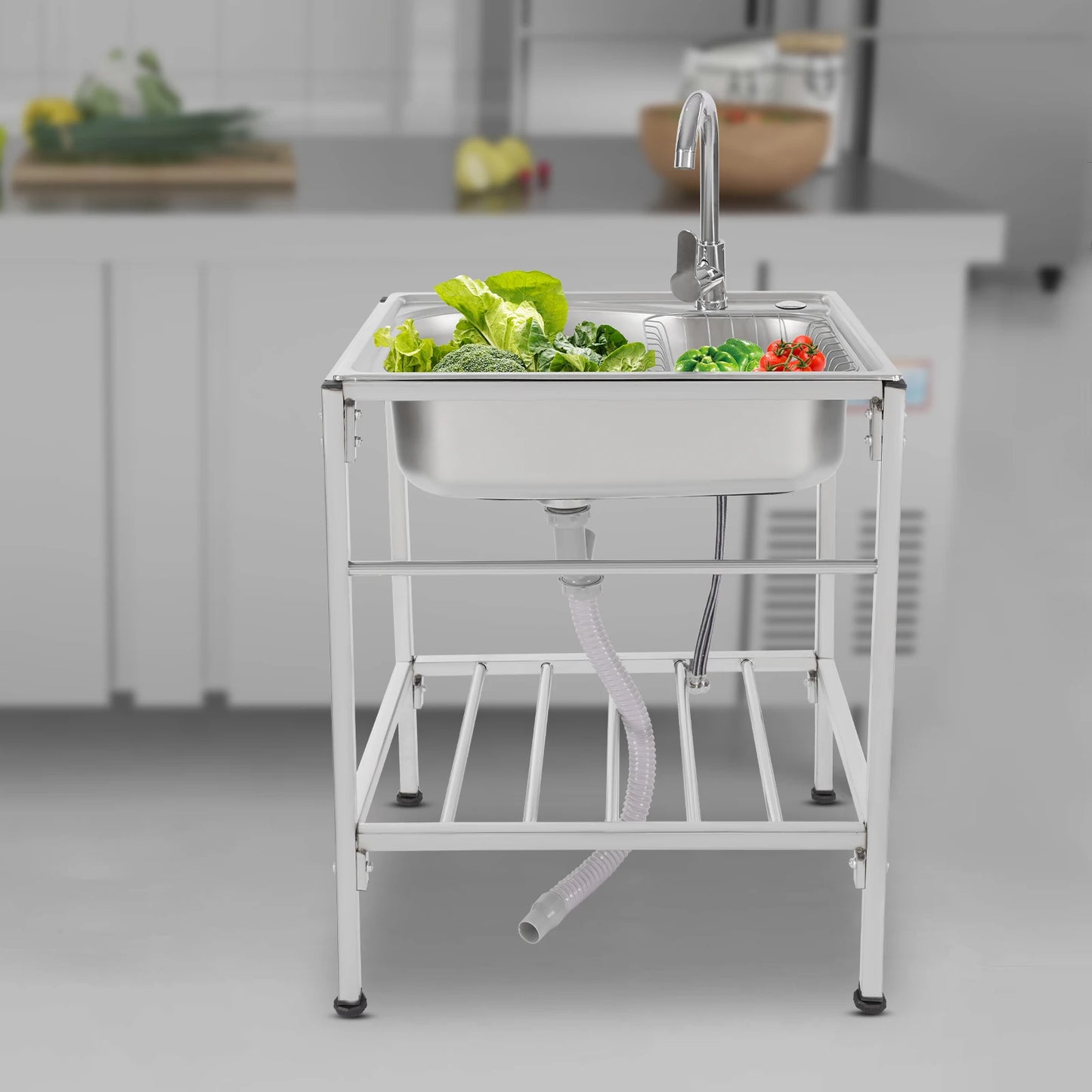 Kommerzielle Mehrzweckspüle aus Edelstahl – freistehende Küchenspüle mit Wasserhahn – NSF-Handwaschstation für Küchenspülen