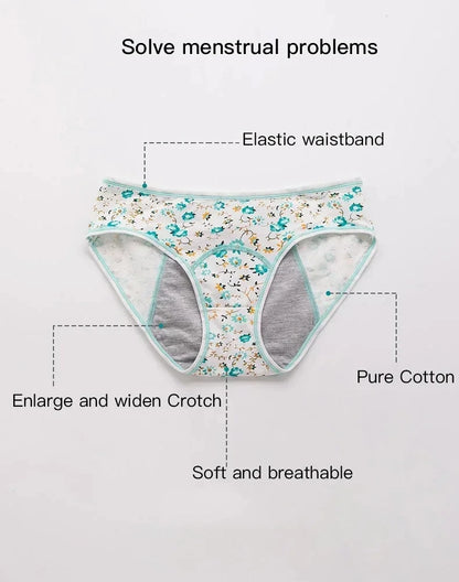 3pcs girl 's Pure Cotton Menstrual Leak-Proof Breathable Briefs Three Layers teenager Physiological Student Mid Waist Pantie.