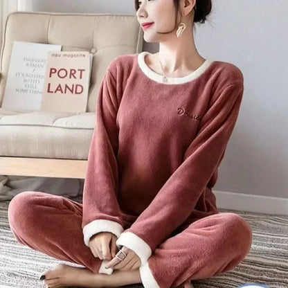 2 Teile/satz Verdickte Warme Flanell Plus Größe frauen Pyjamas Tops und Hosen Nachtwäsche Homewear Winter Cartoon Bär Nachtwäsche