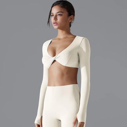 Yoga Long Sleeve Slim Sexy Breathable Quick Drying Sport Brassiere Gym Push Up Shockproof High Intensity Pilates Clothes Women